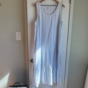 J. Jill Love Linen Blue Stripe Sleeveless Maxi Dress Size M 10-12